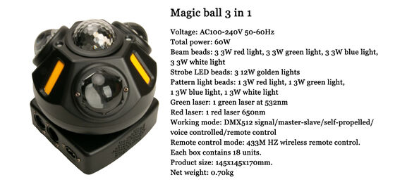 Magic Ball 3 In 1 Beam Strobe Pattern Light Self-Propelled Control Mode